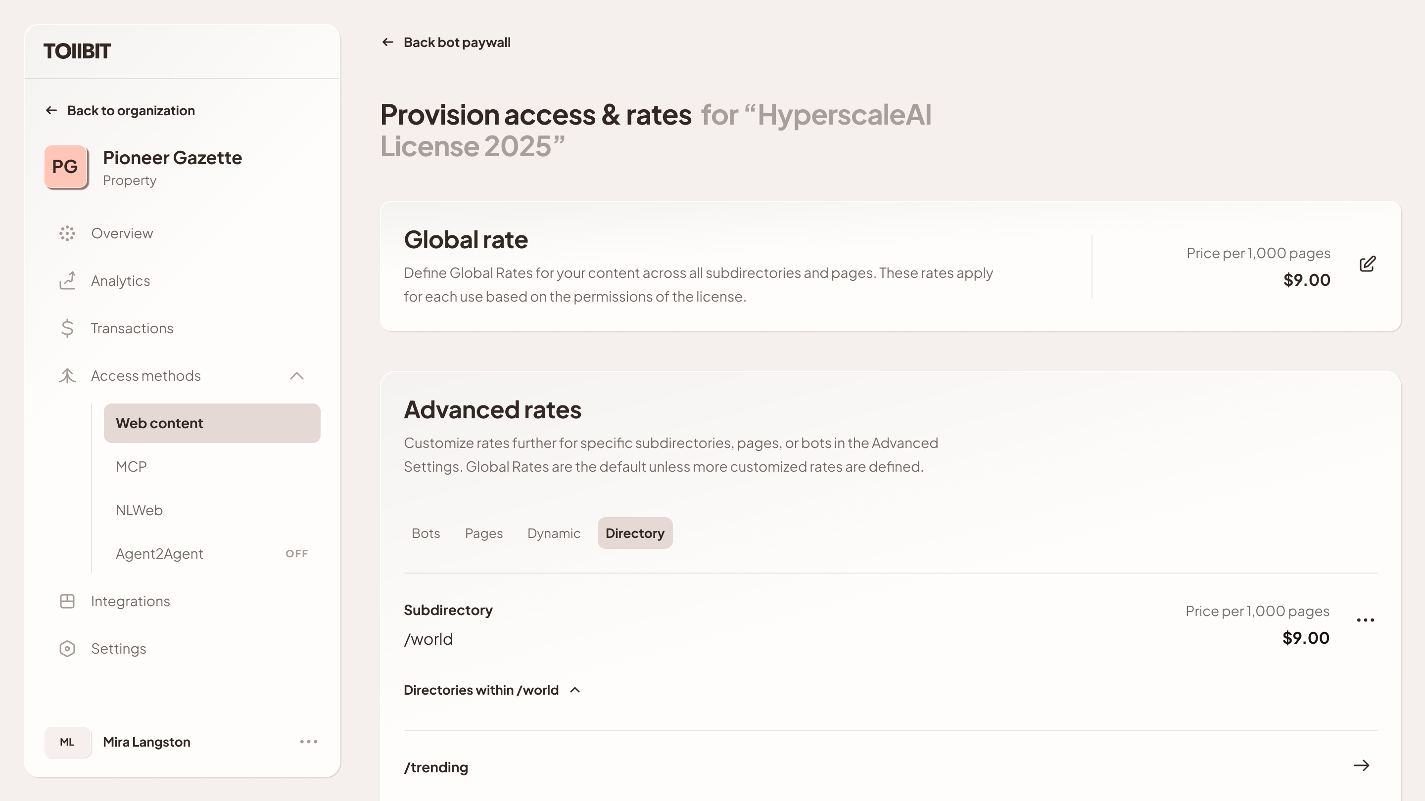 Value Signals Configuration